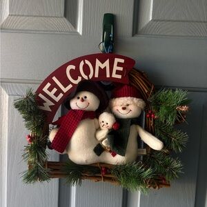 Festive Snowman Welcome Wreath - Red, White, Green